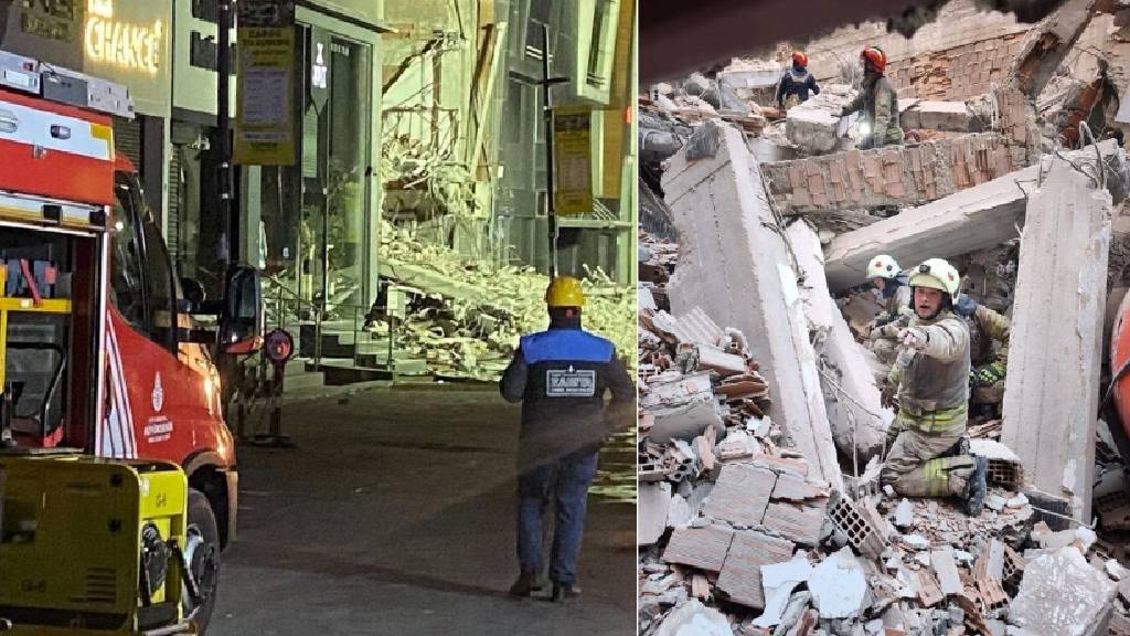 İstanbul’da yıkımı gerçekleştirilen bina kısmen çöktü! Enkaz altında kalan işçi aranıyor...