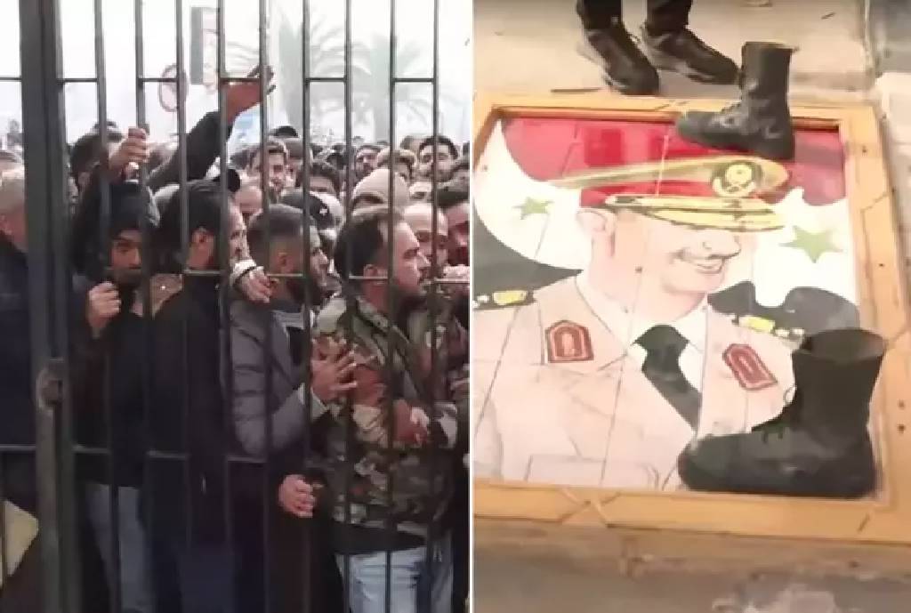 Suriye'de tarihi görüntü! Rejim askerleri Beşar Esad'ın resmine basarak teslim oluyor