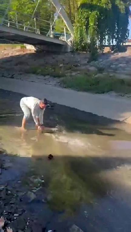 Balığı metrelerce kovaladı... Görenler kahkahaya boğuldu