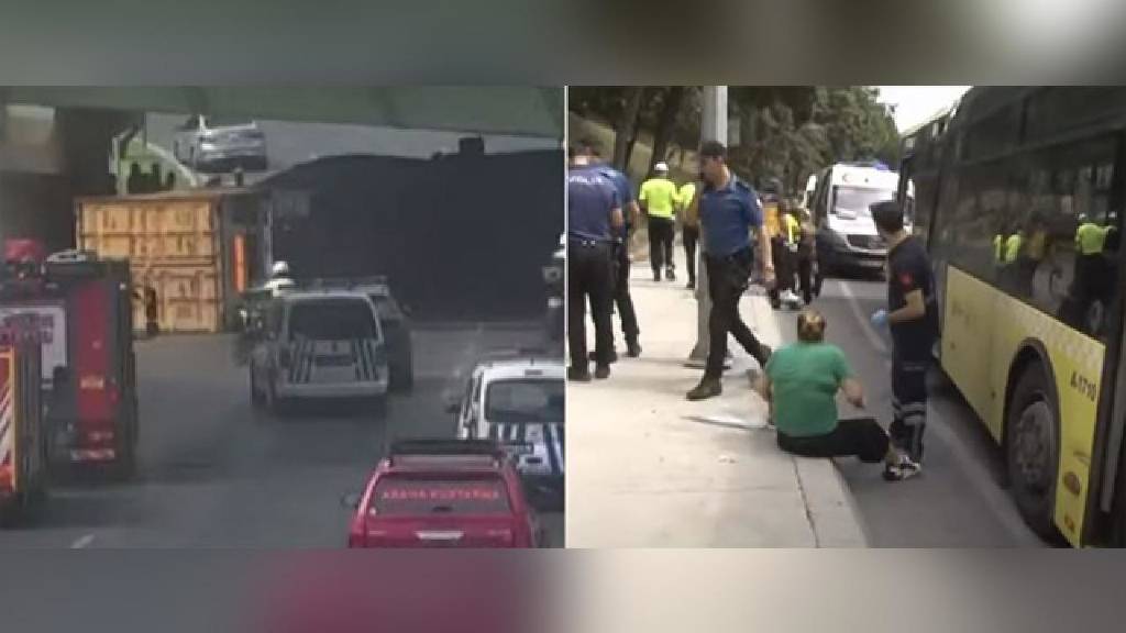 İstanbul'da feci kaza! Tır, İETT otobüsünün üzerine devrildi