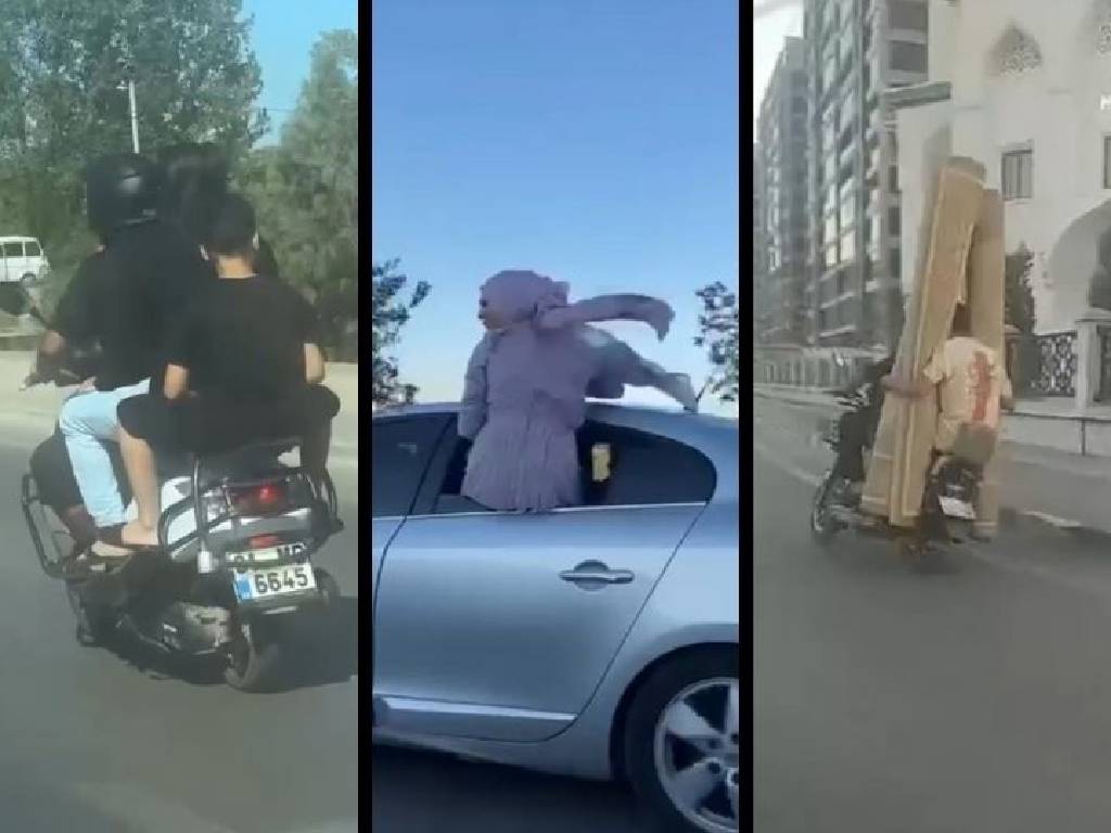 Trafikte hayrete düşüren yolcuklar kamerada...