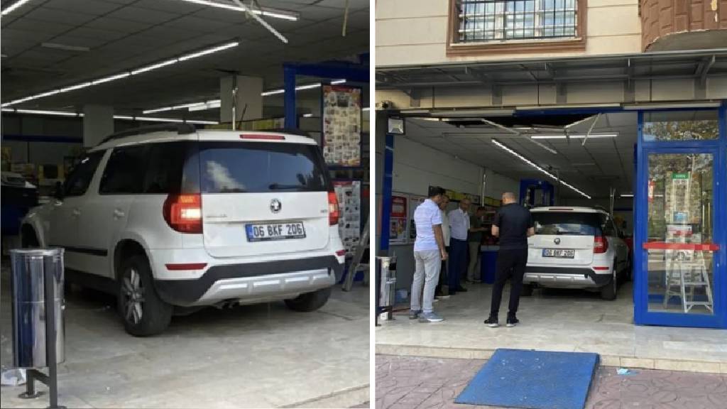 Otomobil markete daldı! Vatandaş çekiliş var sandı...