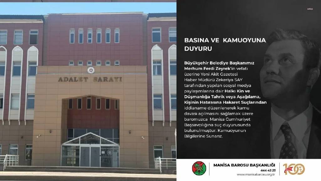 Manisa Barosu’ndan 'Yeni Akit Haber Müdürü' hakkında suç duyurusu