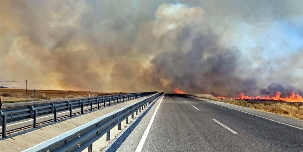 Edirne’de anız yangını: Karayolunu tehdit etti