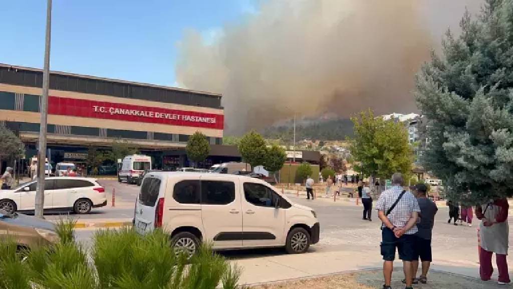 Çanakkale'yi alarma geçiren yangın! Alevler hastaneye yaklaştı