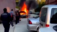 Tokat'ta hastane otoparkında otomobil alev topuna döndü
